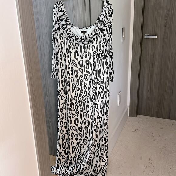 NWT $128 AFRM Anthropologie black white leopard stretchy mesh dress 3XL - Picture 2 of 11